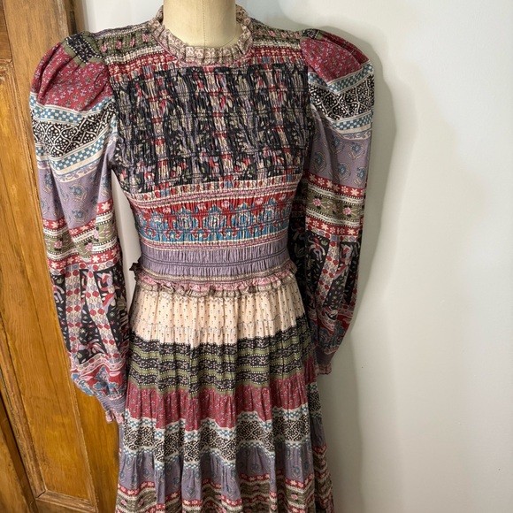 Sea New York  cotton prairie puffy long sleeve floral motif ruffle skirt dress - Picture 3 of 17